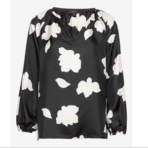 Theory Open V-Neck Top in Petal Print Silk